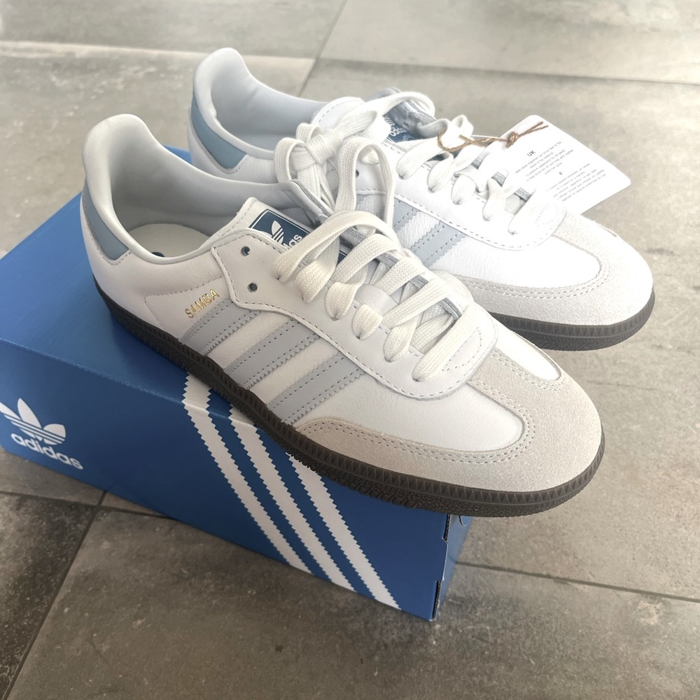 NWT Adidas Samba OG Originals Core White/Halo Blue Sneakers Size Men 6/Women 7